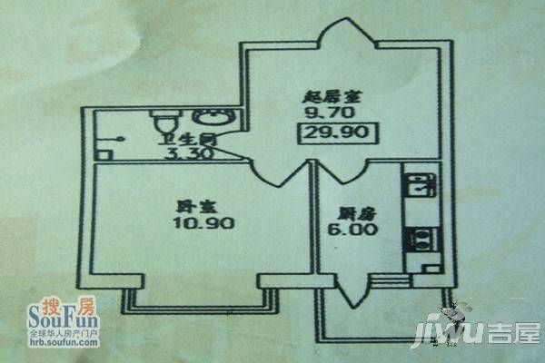 文政雅居1室1厅1卫29.9㎡户型图