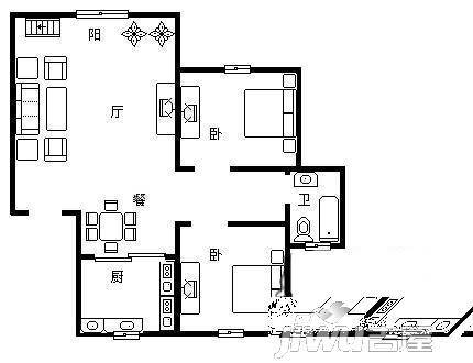 新江桥小区2室1厅1卫户型图