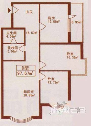 松江大厦3室2厅1卫户型图