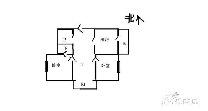 八栋楼小区2室1厅1卫59㎡户型图
