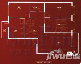 博莱雅园3室2厅1卫87.3㎡户型图