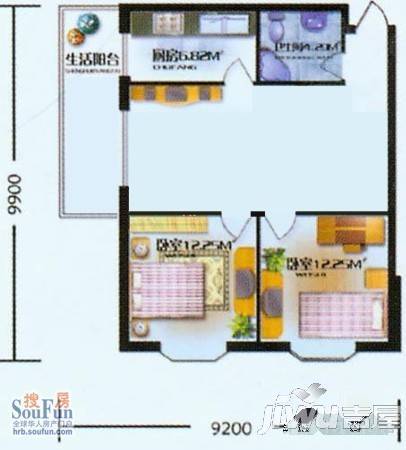 隆庆河畔家园2室1厅1卫53.1㎡户型图