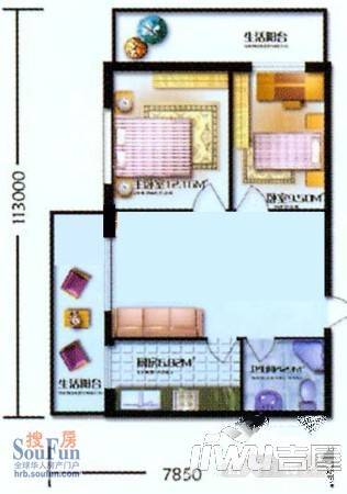 隆庆河畔家园2室1厅1卫53.1㎡户型图