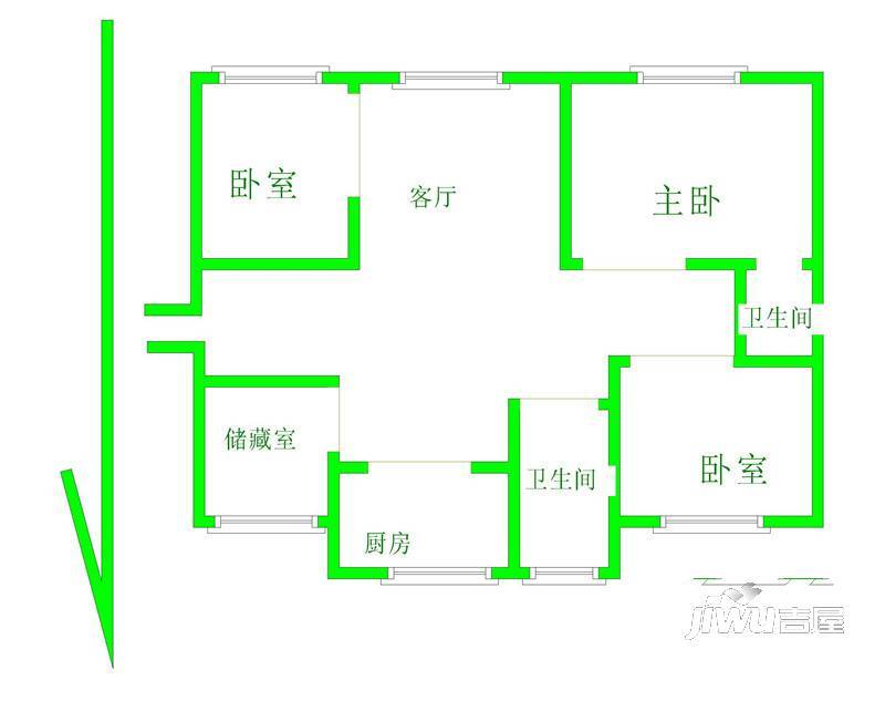 世贸滨江新城一期三区2室1厅1卫户型图