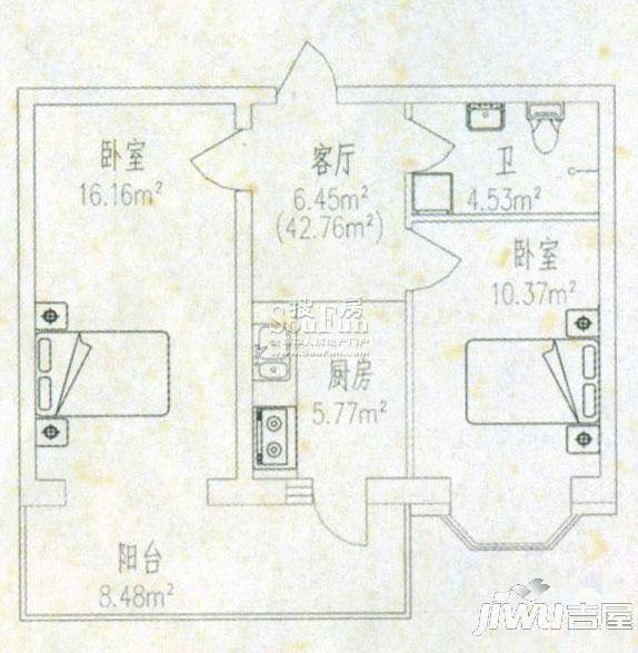 岸北桃源2室2厅1卫户型图