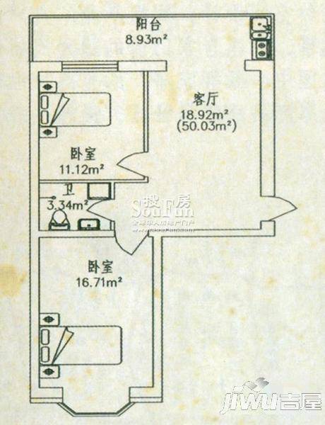 岸北桃源2室2厅1卫户型图