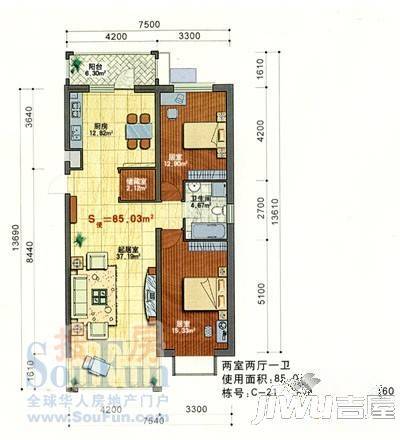 世纪花园3室1厅2卫114.1㎡户型图