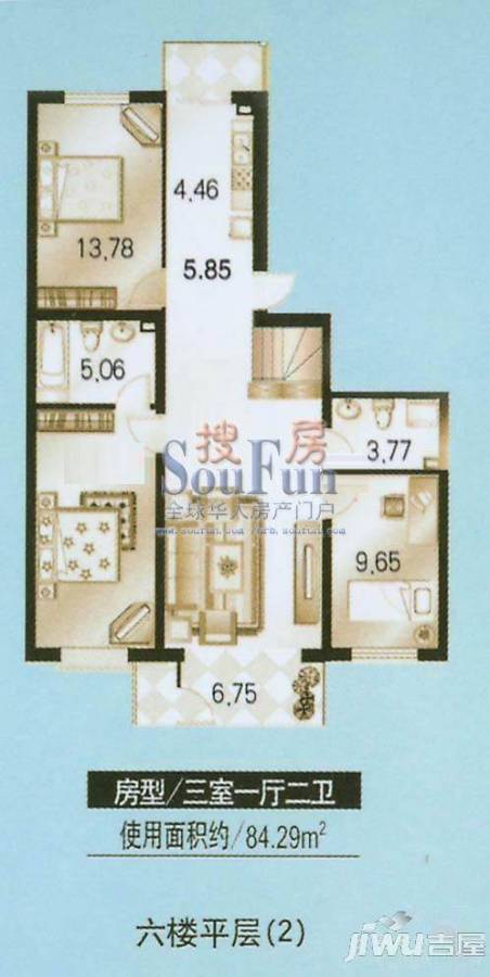 大众新城3室1厅2卫户型图