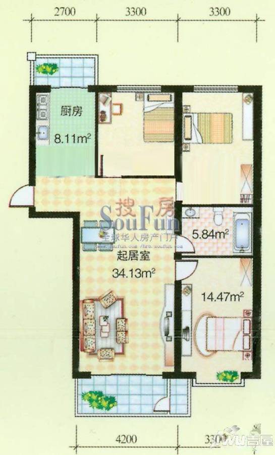 大众新城3室1厅2卫户型图