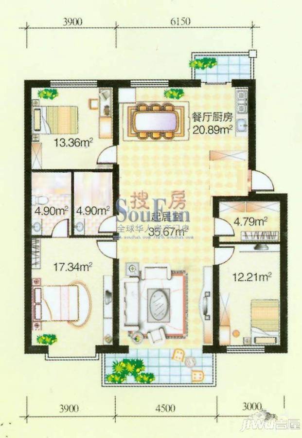 大众新城3室1厅2卫户型图