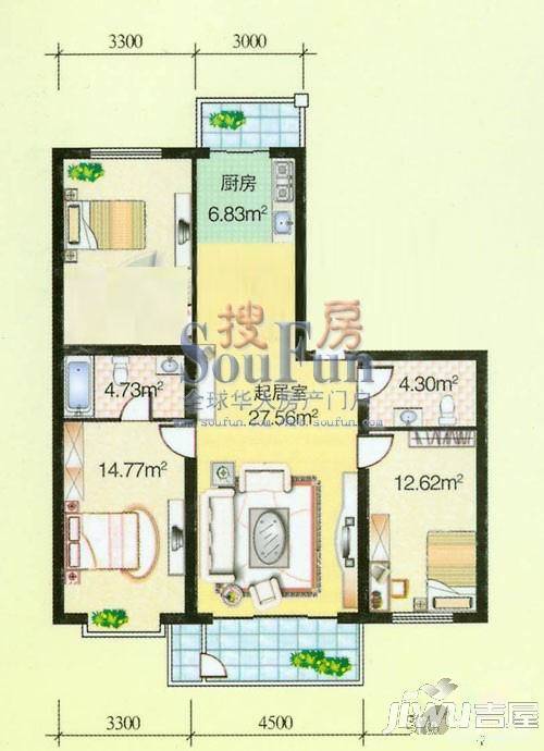 大众新城3室1厅2卫户型图