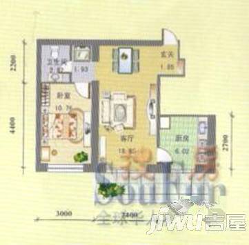 军安绿色家园1室1厅1卫59.8㎡户型图