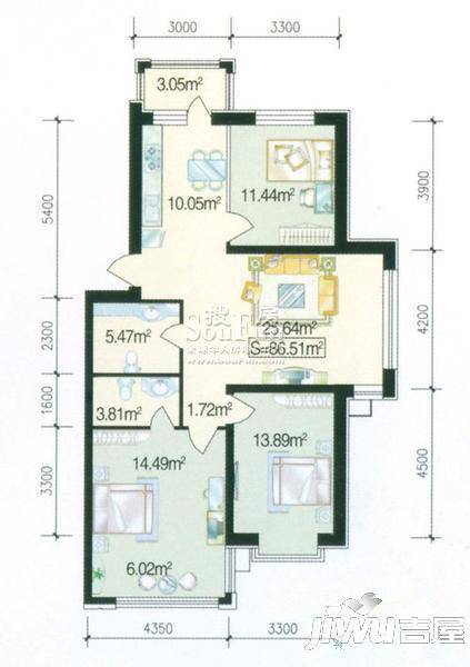 师大嘉园3室1厅1卫72.5㎡户型图