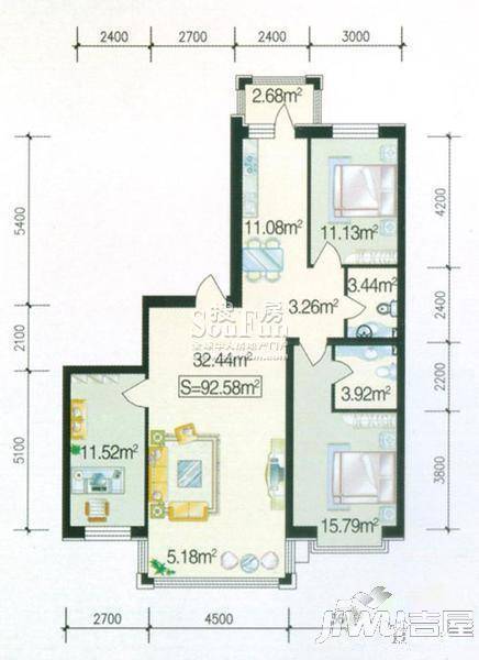 师大嘉园3室1厅1卫72.5㎡户型图