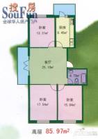 江畔方元3室1厅1卫128㎡户型图