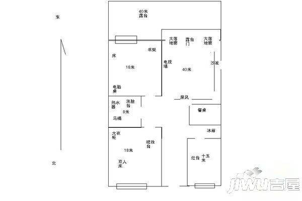 人和名苑2室1厅1卫135㎡户型图