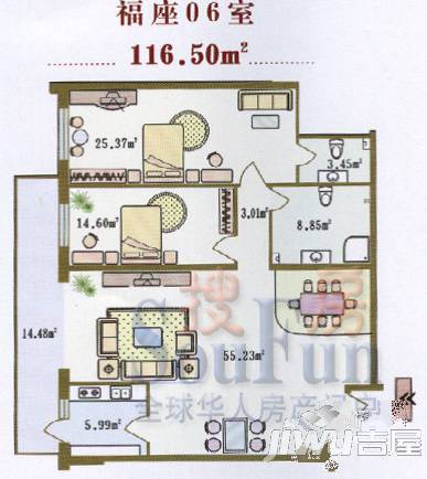 龙福家园（松北）2室2厅1卫95.2㎡户型图