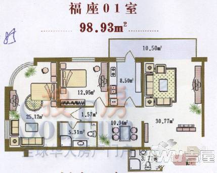 龙福家园（松北）2室2厅1卫95.2㎡户型图