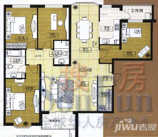 美霖嘉园2室2厅2卫106.4㎡户型图