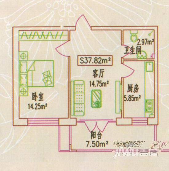 洛克小镇1室1厅1卫42.7㎡户型图