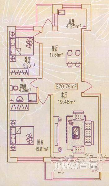 洛克小镇1室1厅1卫42.7㎡户型图