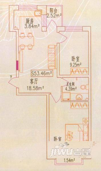 洛克小镇1室1厅1卫42.7㎡户型图