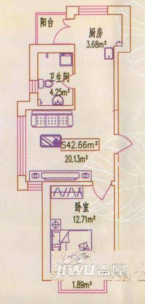 洛克小镇1室1厅1卫42.7㎡户型图