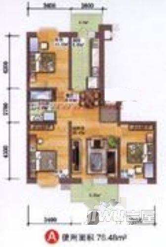 北鸿花园城市2室1厅1卫户型图