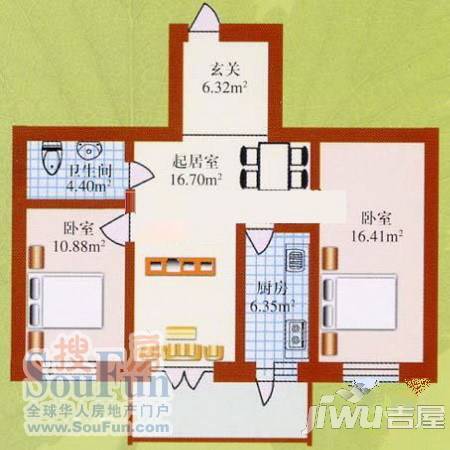 南棵绿荫2室1厅1卫76.4㎡户型图