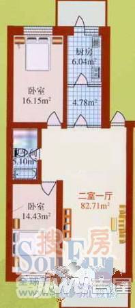 南棵绿荫2室1厅1卫76.4㎡户型图