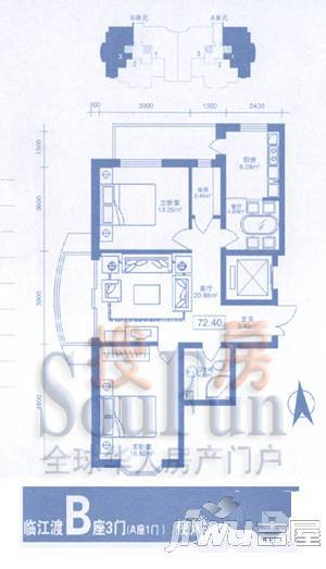 优度社区2室2厅2卫88.7㎡户型图