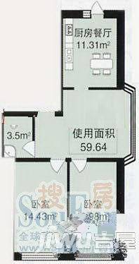 田园新城2室1厅1卫户型图