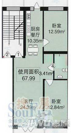 田园新城2室1厅1卫户型图