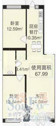 田园新城2室1厅1卫户型图