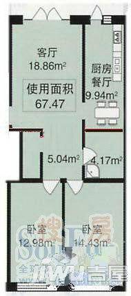 田园新城2室1厅1卫户型图