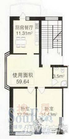 田园新城2室1厅1卫户型图