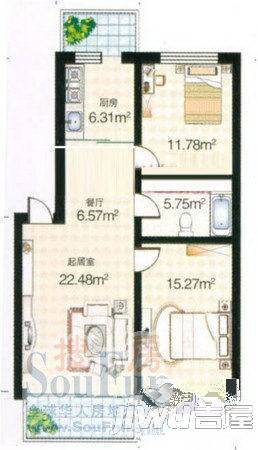 田园新城2室1厅1卫户型图