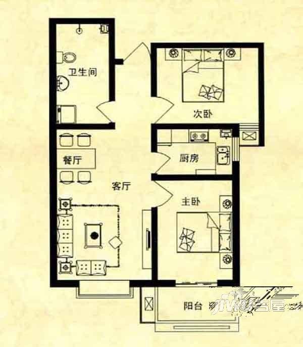 锦绣花园1室1厅1卫49.3㎡户型图