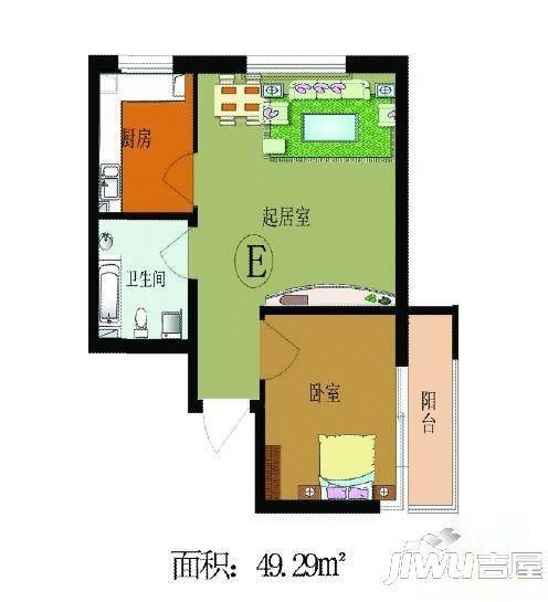 锦绣花园1室1厅1卫49.3㎡户型图