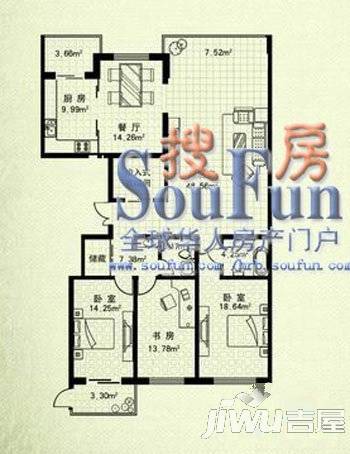 东升江畔1室1厅1卫户型图