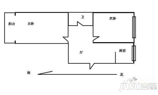 锅炉二新区2室1厅1卫56㎡户型图