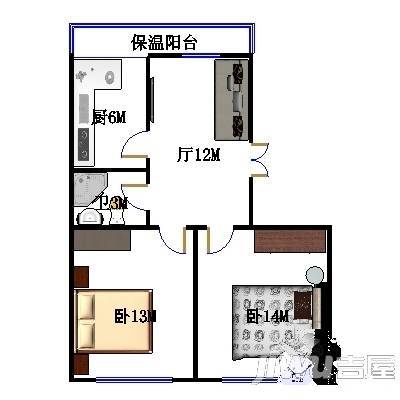 红旗新区1室1厅1卫42㎡户型图