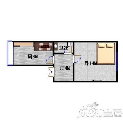 红旗新区1室1厅1卫42㎡户型图