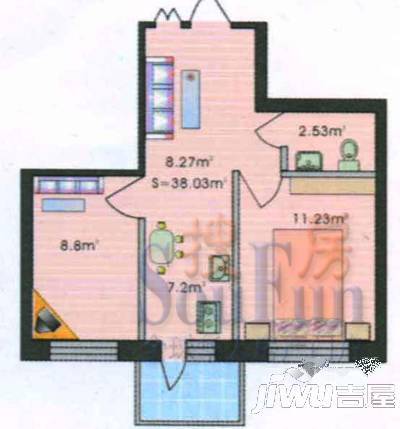 明园丽景2室1厅1卫38㎡户型图