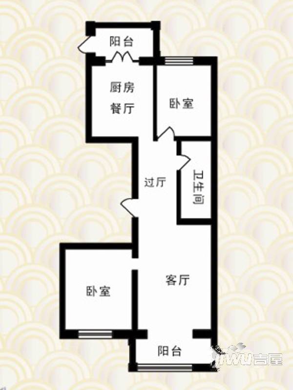 好民居康泰嘉园2室1厅1卫74.3㎡户型图