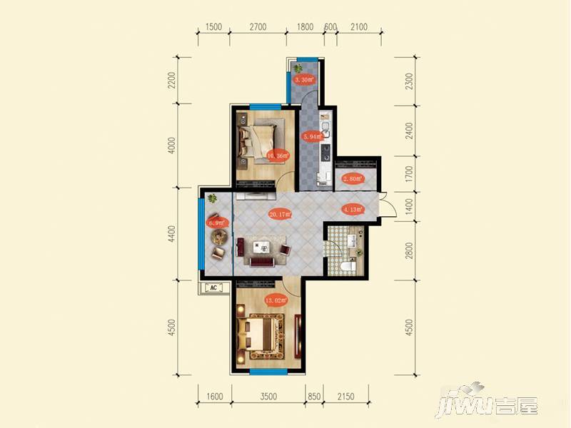 安泰北欧小镇2室1厅1卫76.2㎡户型图