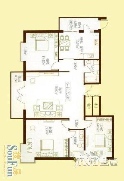 春江家园二期2室1厅1卫户型图