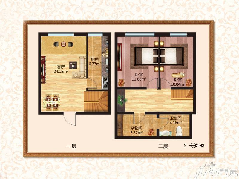 锦绣华城2室2厅1卫72.5㎡户型图