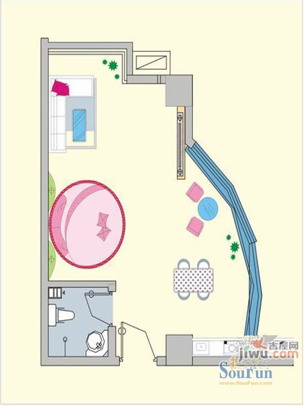 珍岗西堤湾1室1厅1卫50㎡户型图