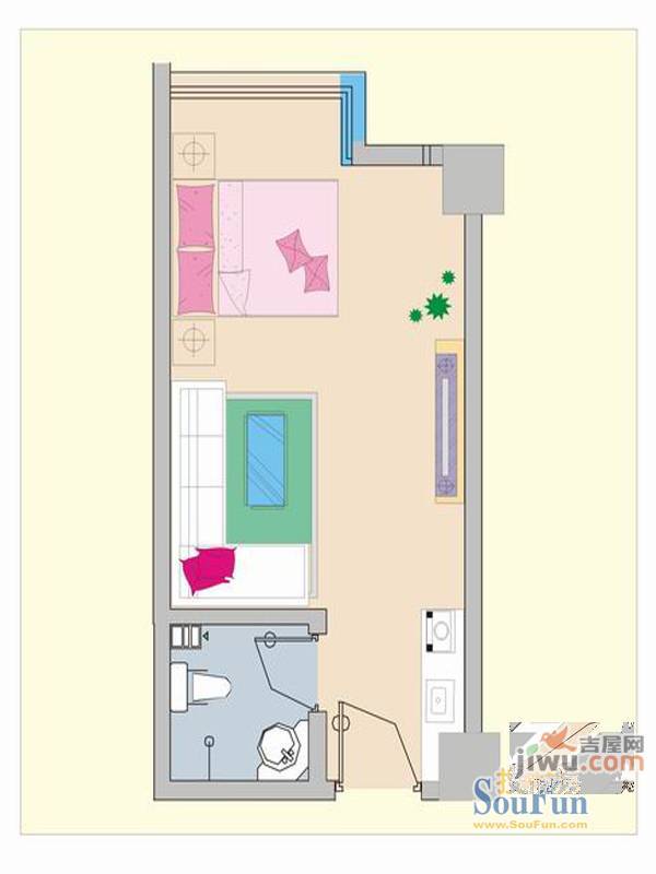 珍岗西堤湾1室1厅1卫33㎡户型图